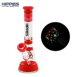 1pc,11.8in,Stick Colourful HIPPIES GLASS Label Glass Water Pipe, Transparent Glass Bongs,Glass Hookah,Borosilicate Glass Smoking Item With Colour Bowl With Glow In Dark