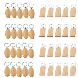 Keychains 40 Pcs Blank Wooden Key Chain DIY Wood Tags Gifts Yellow 20 Oval & 20 Rectangle1245b