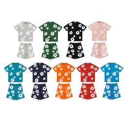 Designer homens camisetas denims lágrimas algodões tees rasgar top floral solto casual qualidade tecido pesado tee oversize tops curto kapok conjunto calças sanitárias e shorts