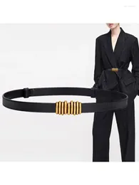 Belts Vintage Metal Buckle Women Belt 2024 Leather With Suit Coat Dress Slim And Retractable Waist Black Coffee White