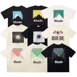 RH Designers Mens Rhude Embroidery T Shirts for Summer Mens Tops Letter Polos Shirt Womens Tshirts Clothing Short Sleeved Large Plus Size 100% Cotton Tees Size 656