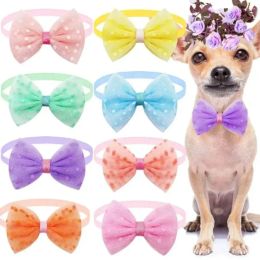 Dog Apparel 50pcs Fashion Lace Bowties Cute Pet Cat Bow Tie For Collar Dogs Pets Grooming Products Supplies FY8654 0306