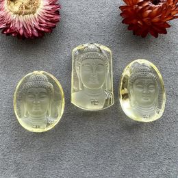 Pendant Necklaces Natural Citrine Buddha Lemon Crystal Carving Laughing Charm Necklace Making For Men Women