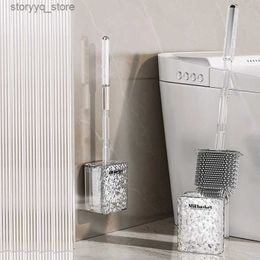 Cleaning Brushes Glacier Pattern Silicone Toilet Brush Wall Mounted Household Cleaning Tool Long Handle No Punching Bathroom Set No Dead CornerL240304