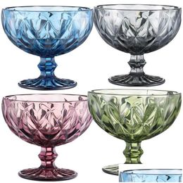 Other Drinkware Colorf Salad Bowl Glass For Dessert Mill Shake Goblet Embossed Ice Cream Cup European Creative Plates Drop Delivery Dhipc