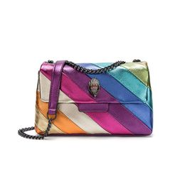 Kurt Geiger Rainbow Eagle Head Handbags Cross Body Bag 26cm Medium Raibow Bird Patchwork Shouler Chain Small Flap Purse Minority simplicity