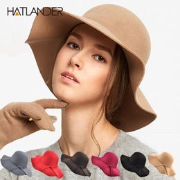 Fashion artificial wool Womens Pure Cashmere Solid Hats ladies winter warm Felt Floppy Hat for women278P
