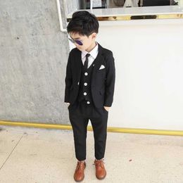 Suits Flower Boys White Wedding Dress Suit Formal Kids Prom Baptism Tuxedo New Childrens Day Performance School Uniform CostumeH126