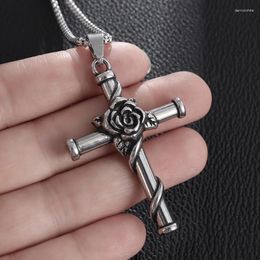 Pendant Necklaces Stainless Steel High -Quality Rose Cross Block Necklace Ending Sexy And Order Men's Women's Jewellery Gift