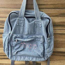 Backpack Personalised Name Denim Canvas Custom Embroidered Large Capacity Schoolbag Boys Girls Birthday Gift Travelling Bag