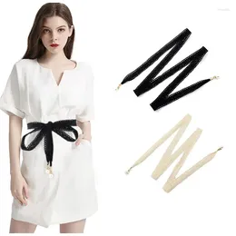 Belts Lace Cloth Women Elegant Pearl Knot Skinny Waistbands Female Fashion Dress Shirt Decorative Straps