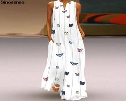 Holiday Vacation Loose Chiffon Maxi Dresses Women Butterfly Print Vintage Summer Boho Elegant Evening Party Beach Dress S5XL Casu2718227