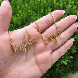 Custom Name Necklaces Stainless Steel Jewellery for Women Personalised Cursive Letter Arabic Pendant Gold Box Chains Choker Gifts 240221