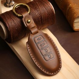 Car Key Case Cover Genuine Leather Fob Holder for Nissan Sylphy Bluebird Qashqai Tiida X Trail Bluebird Keychain Shell