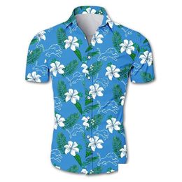 Men'S Casual Shirts Mens Summer Flower Shirt Detroit Streetwear Blue Cartoon Lions Shirtmens Drop Delivery Apparel Clothing Dhvsp