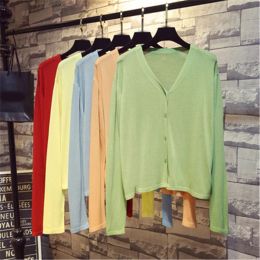 Cardigans New 2020 Spring Autumn Sweater Cardigan Sunscreen Shawl Thin Coat Long Sleeve Sweater Girl Summer Air Conditioning Open Stitch