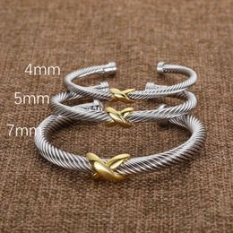 Silver Designer Braided Fashion Jewellery Bangle ed X Cross Bracelet Gold Bracelets Cuff Charm 925 Zircon Luxury Birthday2799