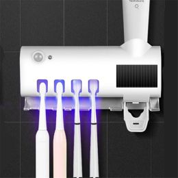 Heads Solar Energy UV Toothbrush Holder Wallmounted Sanitizer Tooth Brush Holder Toothpaste Squeezer Bathroom Accessories
