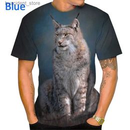 Men's T-Shirts New Hot Sale Breathable Lynx 3D Printed Mens Short Sleeve T-Shirt Fashion Casual Spotted Animal Design Unisex Streetwear Top L240304