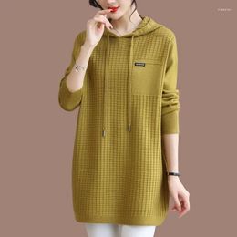 Women's Sweaters 5XL Large Size Hooded Knitted Sweater 2024 Women Spring Autumn Loose Long Pullover Female Knitwear Casual Knit Dress