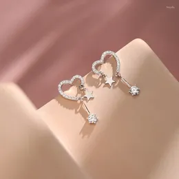 Stud Earrings 925 Silver Needle Zircon Heart Star Earring For Women Wedding Party Jewellery Gift Pendientes Eh1850
