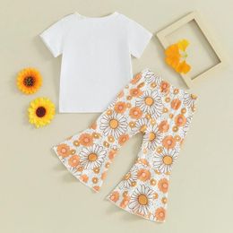 Clothing Sets Toddler Baby Girl Bell Bottom Outfits Cute Letter Short Sleeve T-Shirt Floral Print Flare Pants Boho Infant