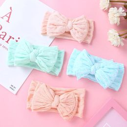 Hair Accessories Square Grid Solid Bows Baby Girls Elastic Headbands Soft Nylon Turban For Born Toddler's Bands