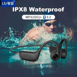 Cell Phone Earphones LS IPX8 Swimming Headphones P8S Bone Conduction Earphone Bluetooth IP68 Pool Wireless Headset MP3 32G Earbuds Waterproof YQ240304