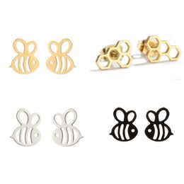 Wholesale Bee Beehive Stud Earring Stainless Steel Mini Earrings For Women Men Girls Jewelry Gift
