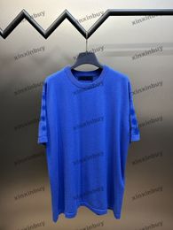 xinxinbuy Men designer Tee t shirt 2024 Woollen Letter jacquard sleeves paris pattern short sleeve cotton women blue black red XS-2XL