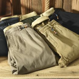 HIQOR 2024 Mens Winter Pants Flacee Men Cotton Solid Loose Casual Safari Style Pants Pocket Khaki Army Green Work Pant 28-38 240304