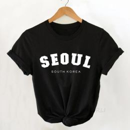 T-Shirts Seoul T Shirt Women Quotes South Korea Bangtan Boys Tshirt Casual O Neck Summer Korean Fashion Streetwear Women Clothing