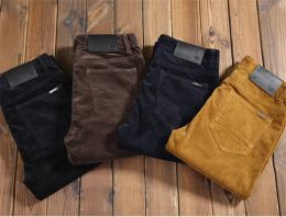 Pants Autumn Winter Men's Casual Corduroy Pants Business Loose Middleaged Pleated Warm Solid Colour Men Trousers Cotton Slacks