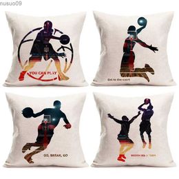 Chair Covers Silhouettes of basketball players printed linen pillowcases sofa cushion covers home decoration can be Customised for you