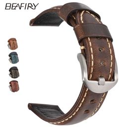 Beafiry Fashion Oil Wax Genuine Leather Watch Band 19mm 20mm 21mm 22mm 23mm 24mm Watch Straps Watchbands Belt Brown Blue Black H09280v