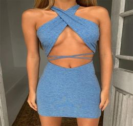 Summer Casual Dresses Halter Bandage Sexy Backless Crop Top and Skirts Matching Set Club Fashion Outfits 2021 Women039s kit 0514738713