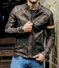 Mens Retro Patent Leather Zipper Long Sleeve Solid Collar Fashion Trend Stitching Autumn And Winter Jacket 240223