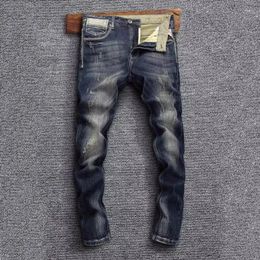 Men's Jeans Fashion Vintage Men High Quality Retro Washed Black Blue Stretch Slim Fit Ripped Designer Denim Pants Hombre