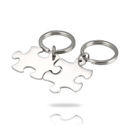 100% Stainless Steel Jigsaw Puzzle Keychain Blank For Engrave Metal Key Chain Mirror Polished Whole 10pair225R