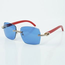 Factory direct sales fashion endless diamond cut sunglasses 3524018 with red wood arm glasses size 18-135mm