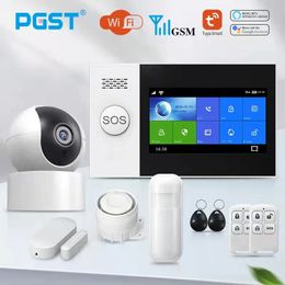 PGST PG107 Tuya Wireless Home WIFI GSM Home Security With Motion Detector Sensor Burglar Alarm System APP Control Support Alexa 240219