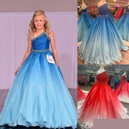 Girl'S Pageant Dresses Ombre Blue Girl 2024 Crystals Beading Dress Ballgown Little Kids Birthday One-Shoder Formal Party Wear Gowns Dh5Jp