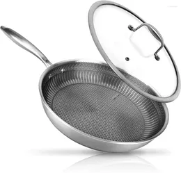 Pans 10-Inch Frying Pan Non-Stick Cookware Stainless Steel Scratch-Resistant With Lid Kitchen