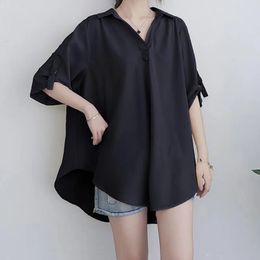 Summer Korean Large Loose Temperament Aline Shirt Tops Solid Chiffon Oversized Tshirt Fashion Casual Clothes for Women 240301