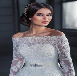 2020 Cheap Romantic Sexy Bridal Bolero Jacket White Long Sleeves Lace Beads Off Shoulder Illusion Button Back Formal Bridal Wraps 7053586