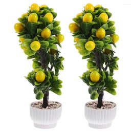 Decorative Flowers 2 Pcs Artificial Plants Fruit Tree Office Fake Bonsai Desktop Adornments Realistic Flowerpot For Ornaments