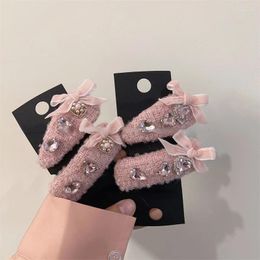 Hair Clips Sweet Cool Harajuku Pink Rhinestone Love Heart Bowknot Bow Clip Accessories For Women Girls Handmade Y2k Barrettes