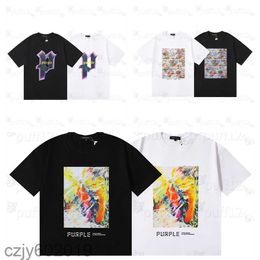 Herren-Designer-T-Shirt, lila, Marken-T-Shirt, Kleidung, 100 % Baumwolle, Graffiti, böser Spaß, bunter Alphabet-Druck, Skizze, Ölgemälde, Muster, Straße, Hip-Hop, lockeres Oberteil