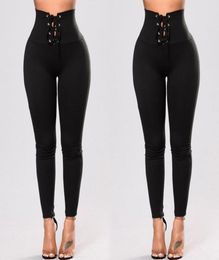 New Europe Women039s Yoga Pants Lace Up High Waist Tracksuit Sports Pants Lady Bodycon Slim Pencil Trousers C40629409790
