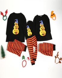 2020 New Family Parentchild Wear European And American Round Neck Christmas Stripe Print Pumpkin Long Sleeve Pyjama Set1055747